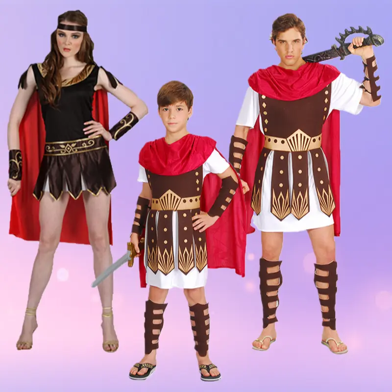 Vintage Halloween Festival Roman Gladiator-Spartan Warrior Matching Suit, Parent-Child Fabric Costumes for Adults & Kids (Festive & Party Supplies Accessory), Loose