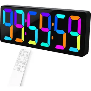 Alarm Clock RGB Timer with Remote, Large LED Display with Colorful Rainbow Numbers, Wall or Desk Mountable Timer