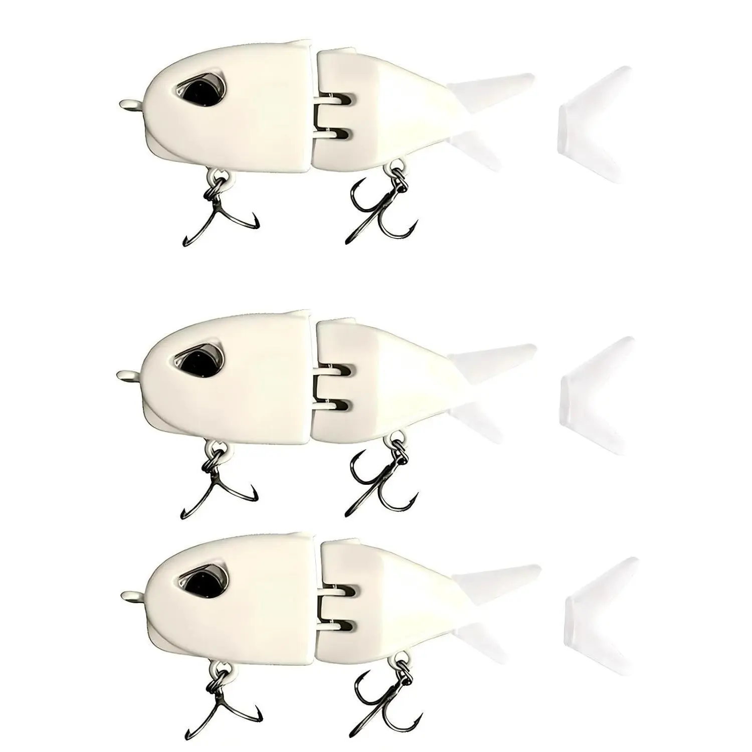 3 Pack White Mini Glide Baits, Multi-Jointed Swimbait Lures with 3D Eyes & Soft Tails, Slow-Sinking Hard Baits for Freshwater/Saltwater Bass Pike Trout Fishing, Fishing Gear Gift for Men Anglers