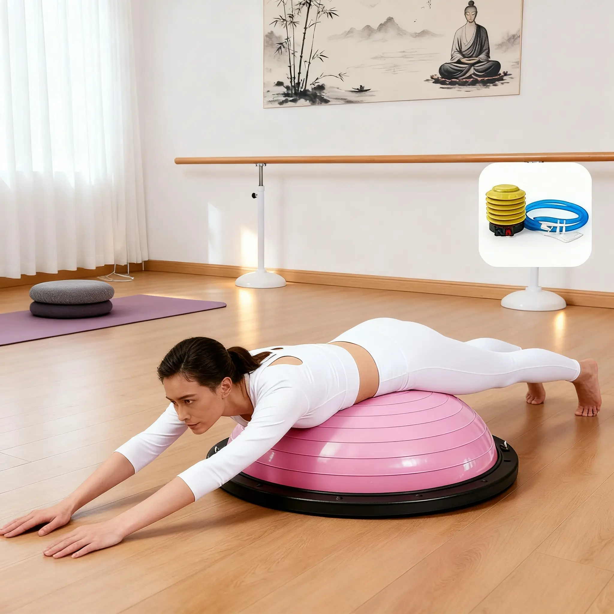 1 piece semi-circular wave speed ball for balance fitness exercise. Explosion-proof and anti-slip yoga training ball. Comes with a pump. Home shaping fitness equipment for the family. Gym equipment for exercise.