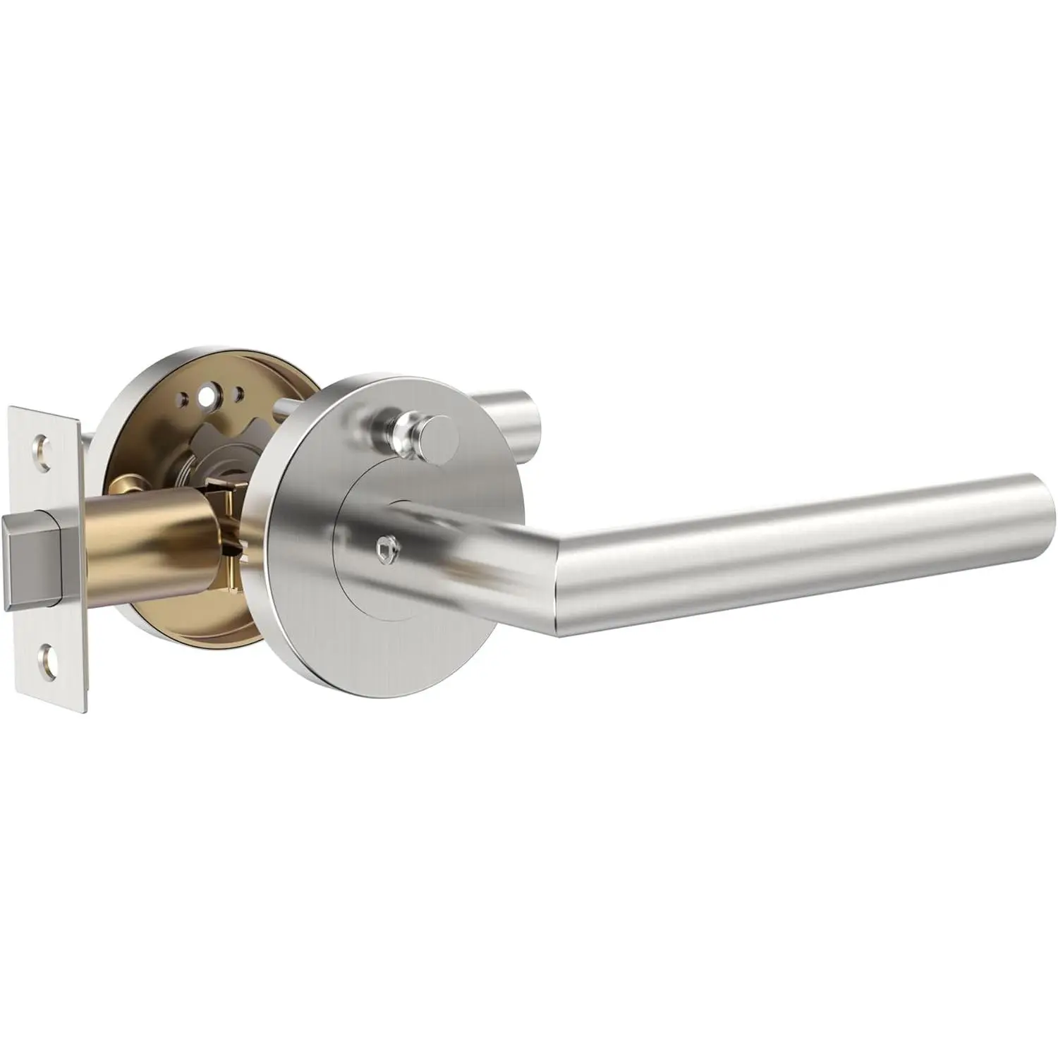 1 Pack Satin Nickel  Door Handle, Stainless Steel | Push-Button  Lock, Reversible Left/Right Hand, Fits /8"-/4" Doors, Easy DIY Mount
