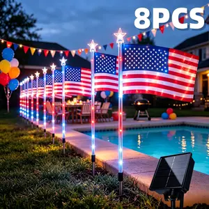 8-Pack Red, White & Blue American Flag Solar Lights | Festive Outdoor Display Lighting | Outdoor Walkway & Garden Decor | Patriotic-Themed Lighting | Suitable for Porches, Patios, Paths, Lawns, Cemeteries, And Memorial Day
