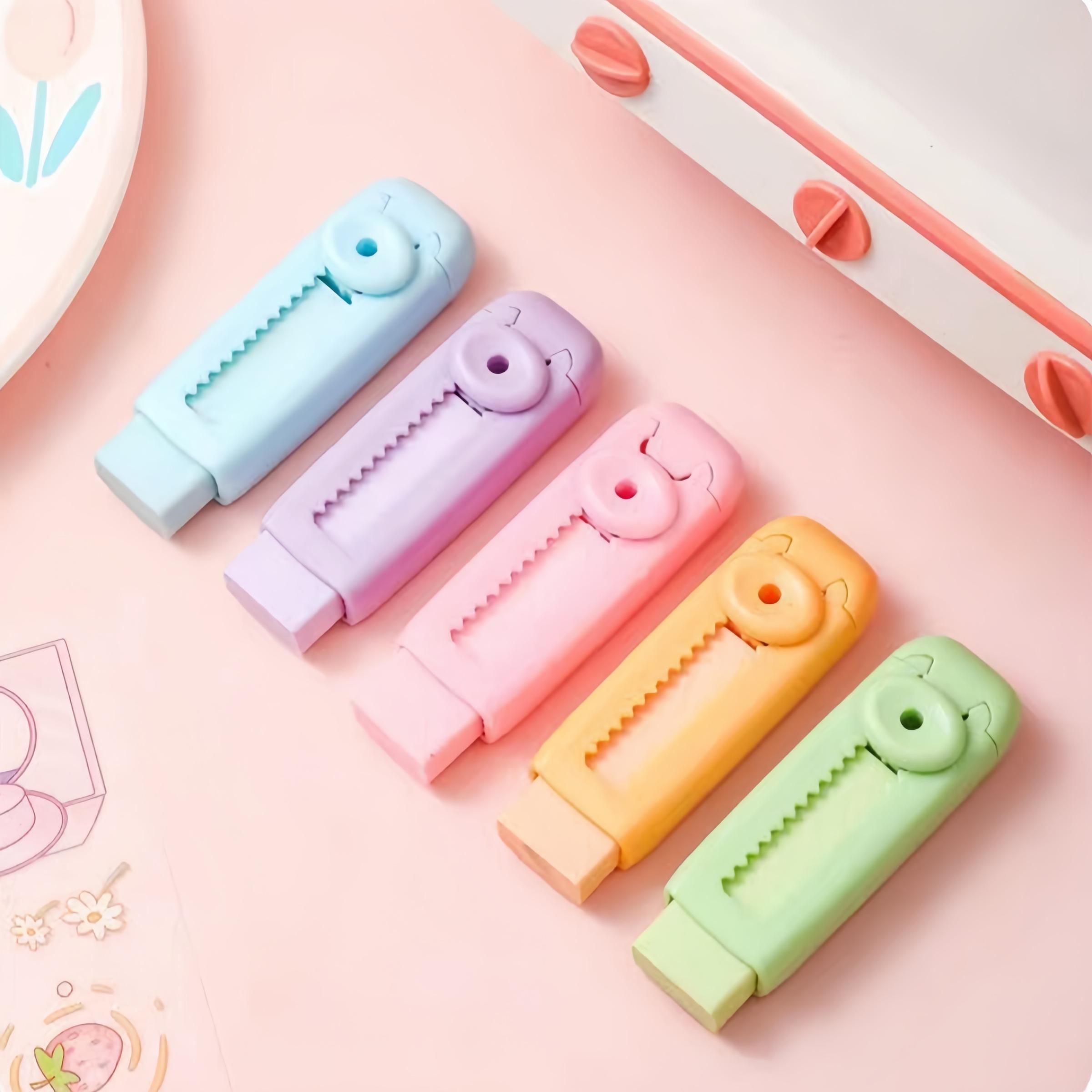Random Color Mini Cute Eraser, 3 Counts Portable Retractable Eraser, Clean Eraser, Writing & Correction Tool for Home School Office