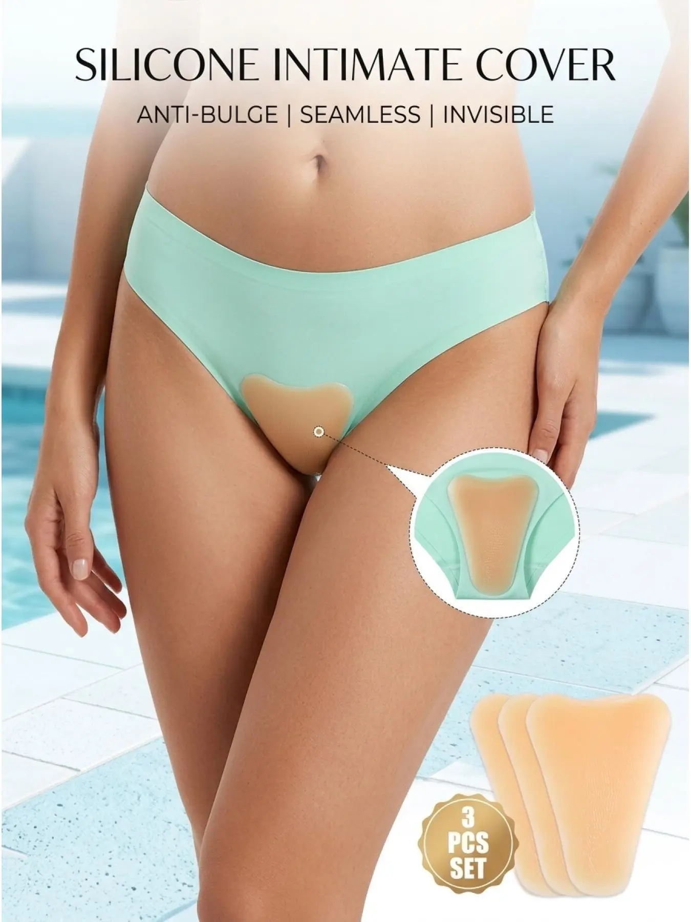 3 pieces of women's silicone adhesive intimate pads, anti-bareness stickers, invisible bikini protective pads, invisible underwear, body protectors, Bra accessory, suitable for swimsuits, bikinis, yoga clothes, tight clothes