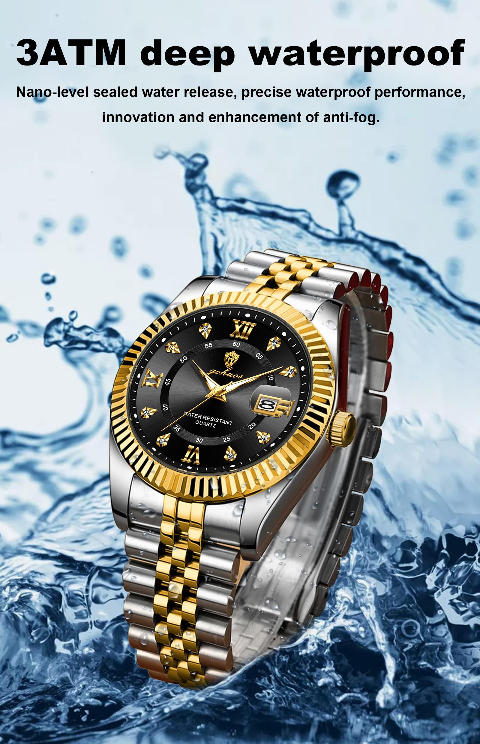 GOHUOS Spring Style Upgrade: Timeless Men’s Watches Men's Classic Luxury Quartz Watch with Diamond Accents, Date Display, Stainless Steel Strap, 3ATM Water Resistance, Elegant Log-Style Design, Perfect Gift for Him