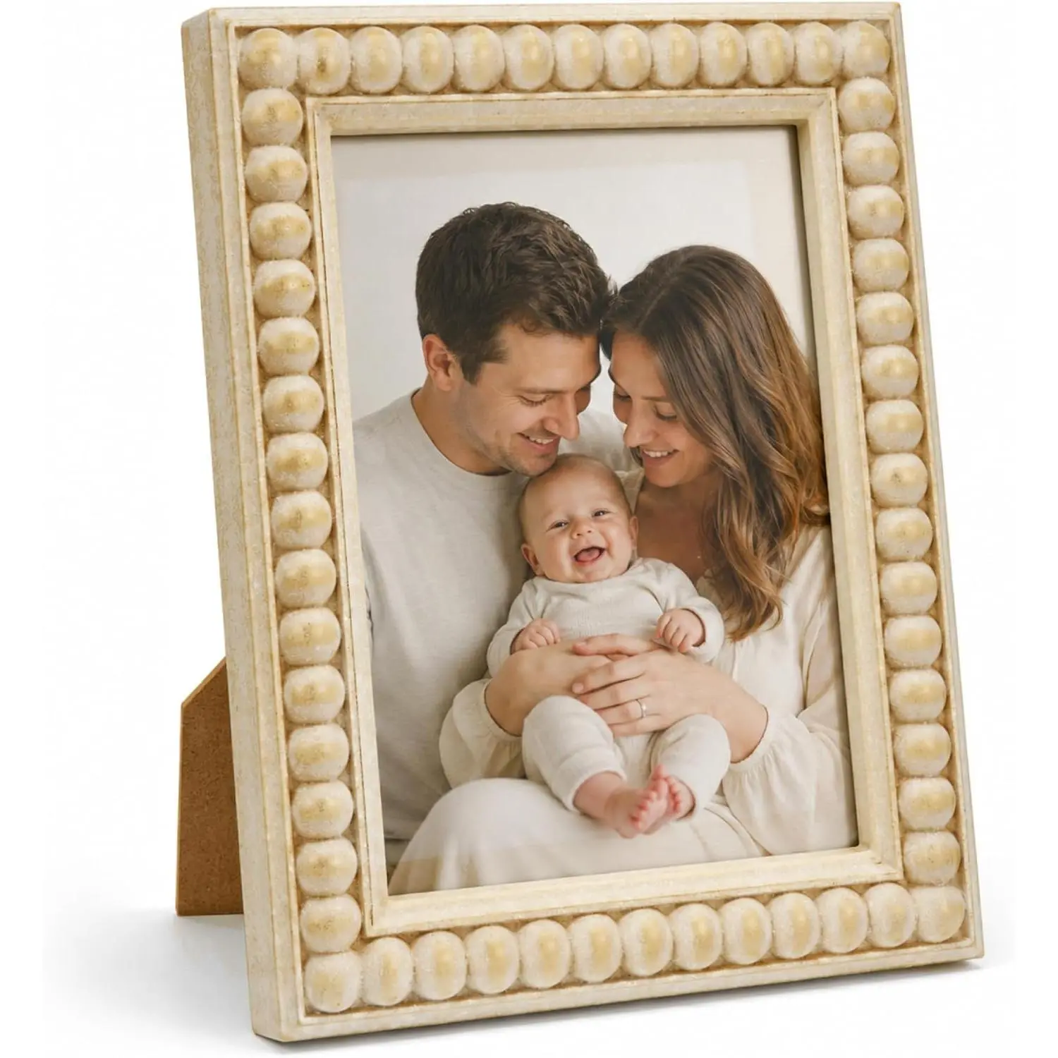 5x7 Picture Frame Wood Beaded Picture Frames Farmhouse Distressed White 5 by 7 Wall Hanging Photo Frames Shabby Chic Desktop Home Decor Artwork Gifts Anniversary for Mom Family Friends