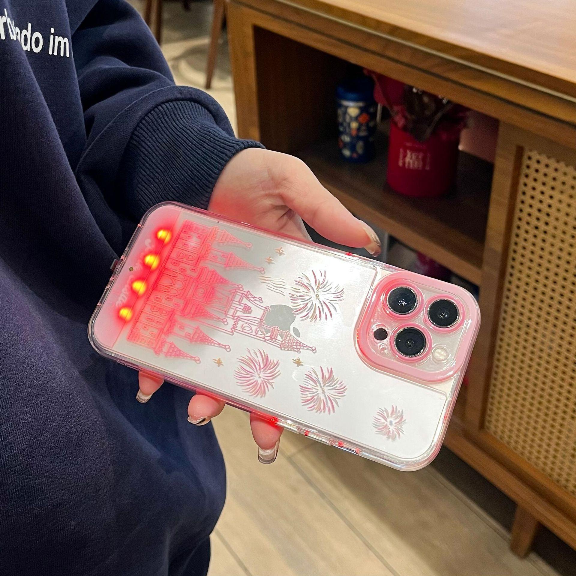 LED Fantasy Castle Fireworks Phone Case, Compatible with iPhone 11/12/13/14/15/16/17 Pro/Pro Max/Plus, Stylish Protective Cover, Unique Design for Daily Use, Protective Casing