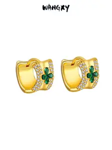 WANGXY Green Love Clover Hoop Earrings for Women Teens Irish Shamrock Huggie Earrings 14K Gold Plated 925 Silver Needel Hypoallergenic Non Tarnish Ideal Gifts