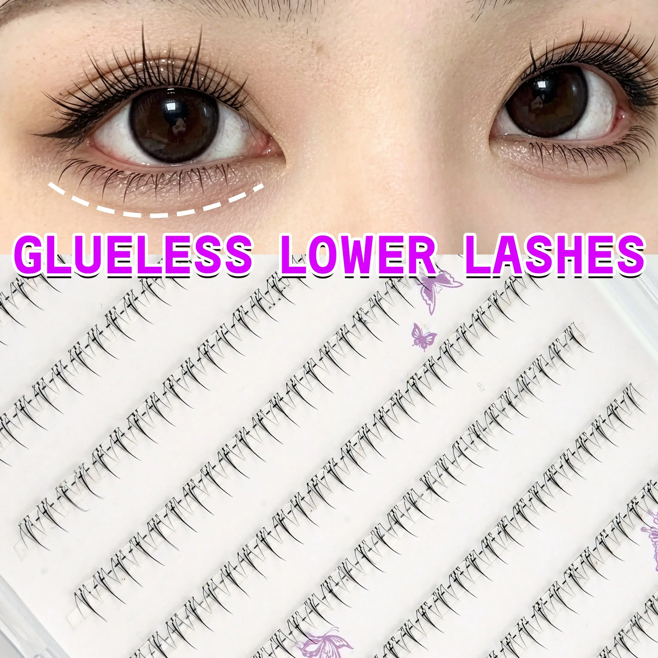 120 Pcs Glue-Free Lower Lashes, Cartoon Style, Natural Soft Fit, Comfortable Wear, Boxed for Easy Carry, Suitable for All Makeup Looks