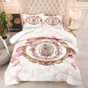 ink Bow Butterfly Guadalupe Virgin Comforter Set, Elegant Watercolor Our Lady of Guadalupe Bedding, 1 Comforter + 1/2 Pillowcases, Soft Cozy Durable Microfiber Bed Set, Romantic Floral Religious Bedroom Decor