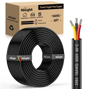 Nilight 30FT 18AWG 3 Conductor Electrical Wire Tinned Oxygen Free Copper Red Black Yellow 3 Wires Parallel 600V DC Flexible PVC Case Extension Cords for LED Strips Lamps Lighting