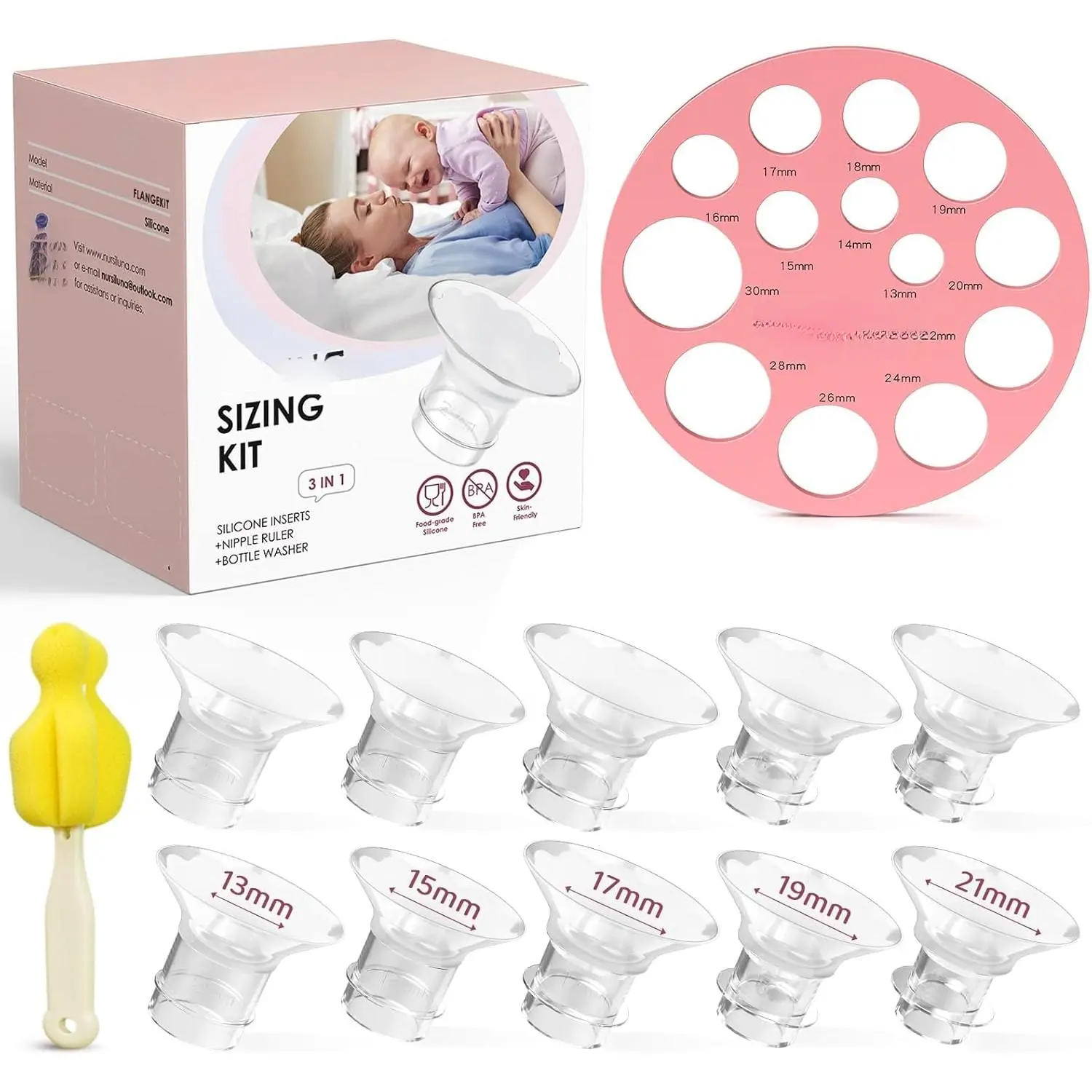 Flange Inserts 10PCS 13/15/17/19/21mm  24mm Flanges/Shield of Most Pumps, Flange Sizing Kit Silicone Flanges Insert, Breastfeeding Essentials Kit  New Moms New model birthday