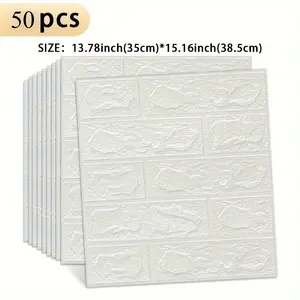 50pcs 3D Self-Adhesive Foam Brick Wall Stickers, Cuttable, Indoor Decor for Living Room, Bathroom, Kitchen, Interior Wall, Background Decoration, 38.5cm X 35cm