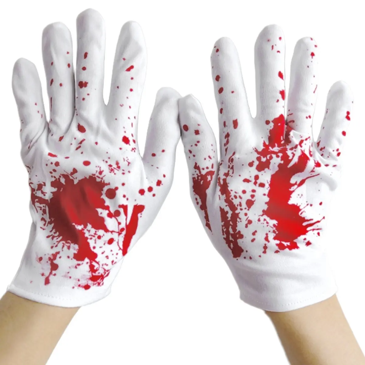 1 Pair Halloween Bloody Gloves – Horror cosplay costume gloves with realistic blood print. Polyester gloves for haunted house, Halloween parties, stage performances, spooky decorations and scary costume accessories for adults.