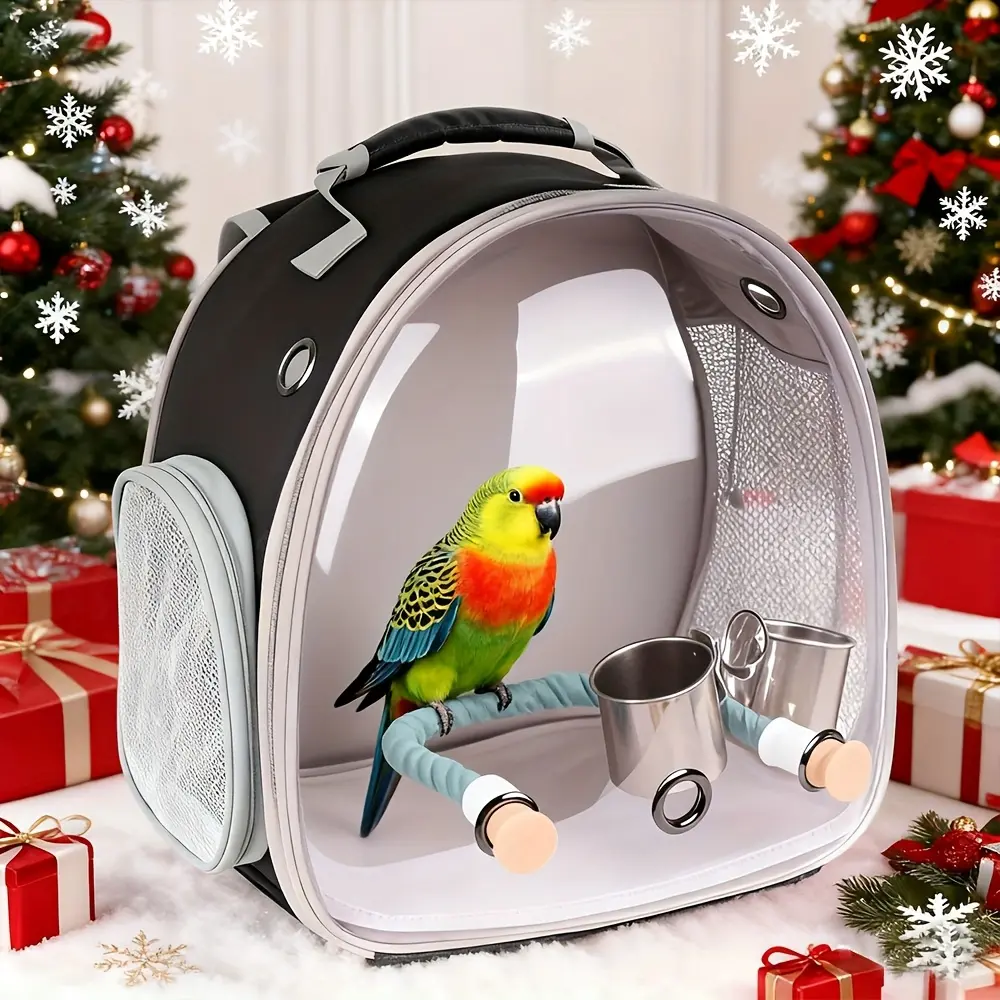 Small Bird Backpack Carry Cage, Travel Backpack Carry Cage, 2 Cup Rope Holder Perches with Clips, Suitable for Parrots, Cockatoos, Budgerigars, Veterinary Carry Bags, Fall Home Halloween Decorations and Christmas Gifts
