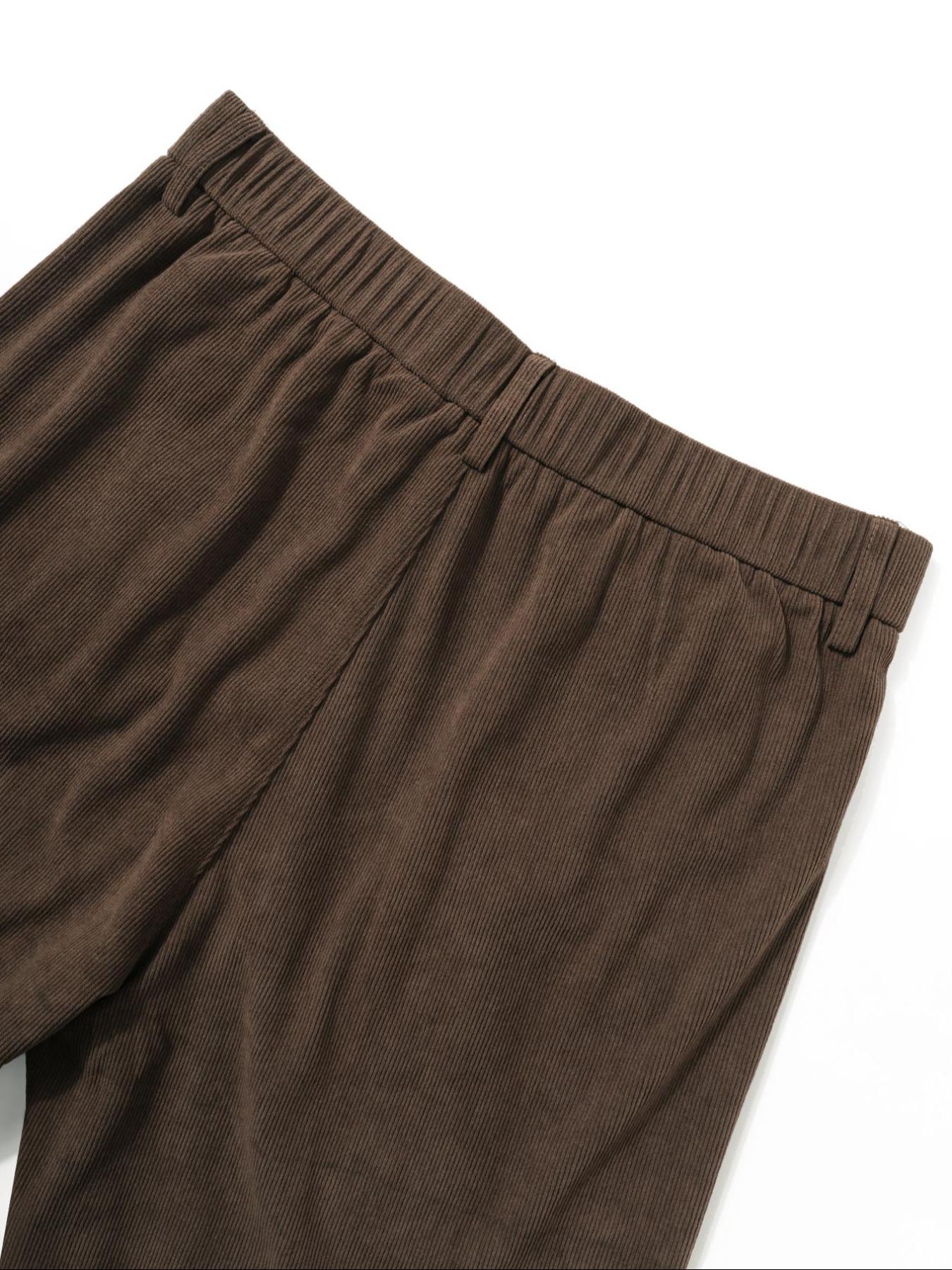 Men's Solid Color Button Fly Side Pocket Corduroy Carrot Pants, Loose-Fitting Casual Comfy Zipper Trousers for Daily Wear, Woven Bottoms for All Seasons, Casual Textured Trousers