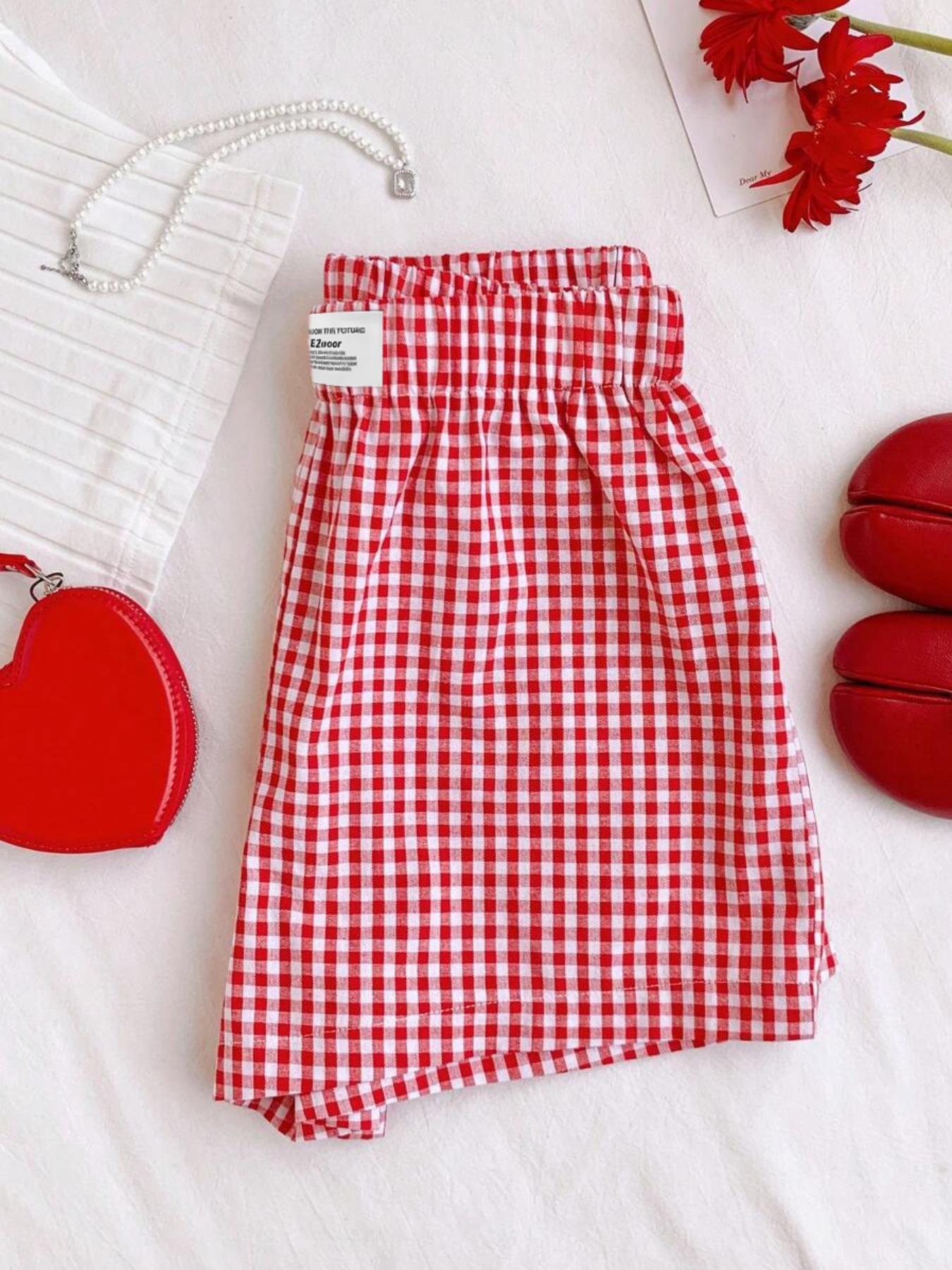 Comfortable Fit Elastic-Waist Gingham Shorts for Everyday Wear, Suitable for Spring and Summer Comfortable Fit Elastic-Waist Gingham Shorts for Everyday Wear, Suitable for Spring and Summer