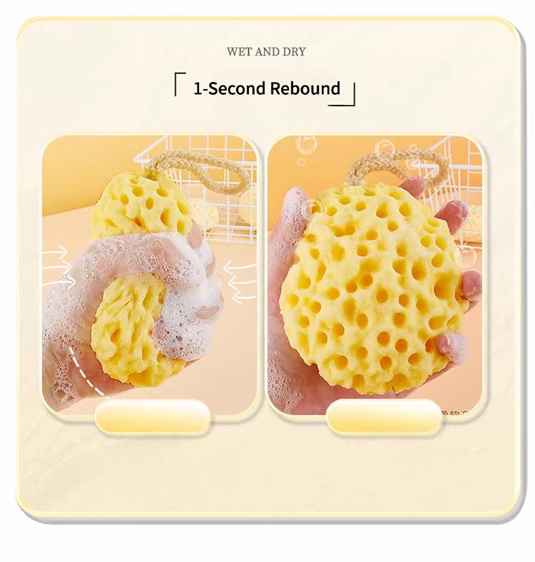 Cheese-shaped honeycomb bath sponge, extra-large soft bath brush, expands when wet to produce rich foam, durable and not easily disintegrated body exfoliator