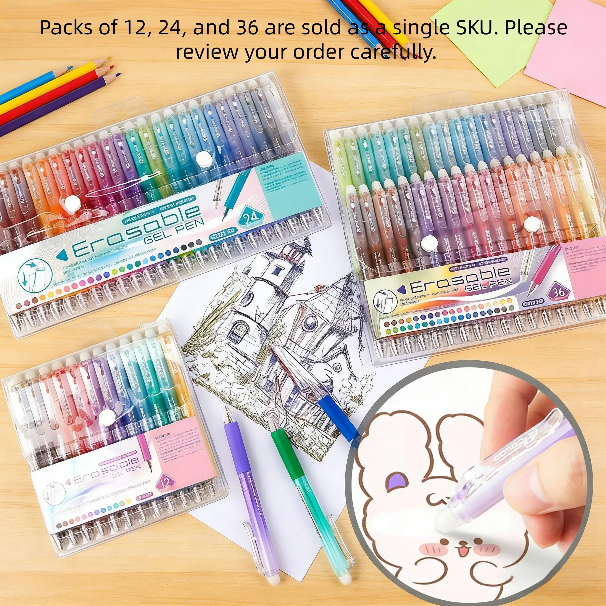 [Christmas Gift] Erasable Color Gel Pen Set, Art Supplies Kit, Drawing Tools, Learning Tool, 12/24/36pcs Flexible Thin Head Click Pen, Suitable for Students, Teachers, Artists, Suitable for Drawing, Writing, Planning
