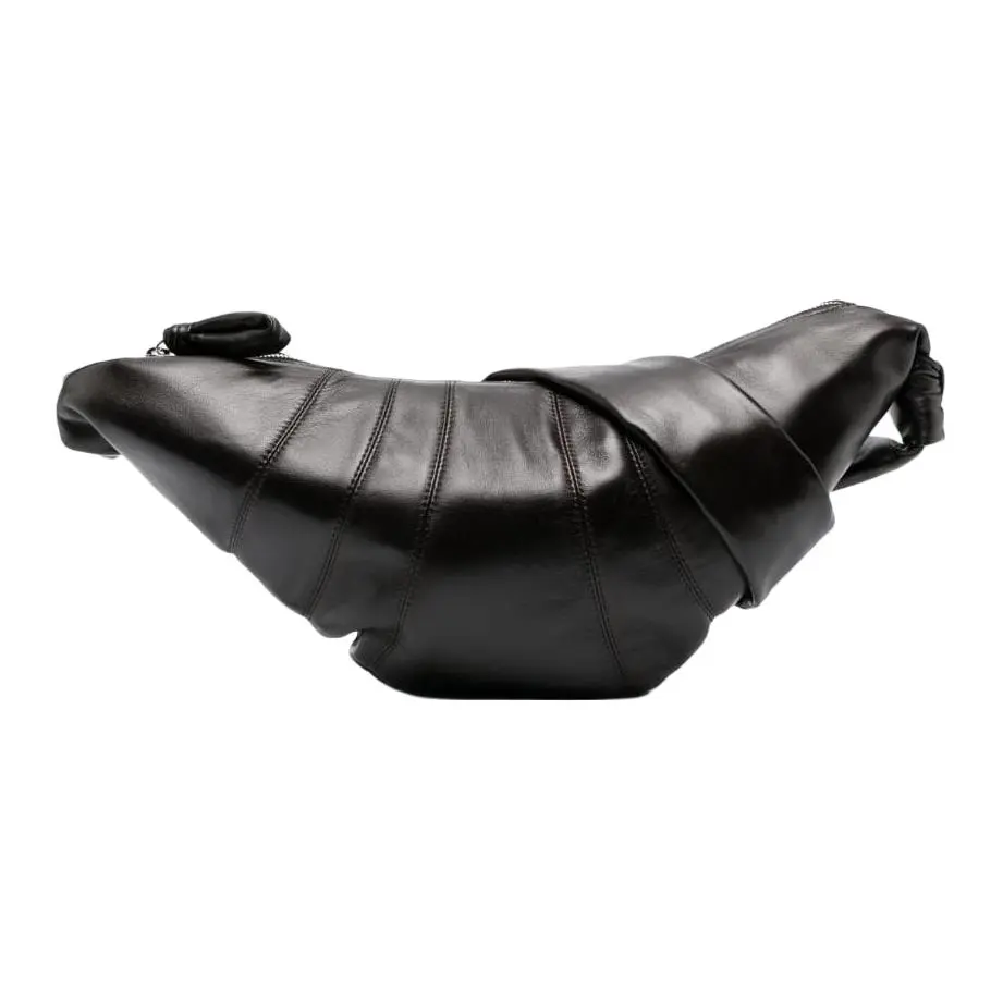 Lemaire Solid Minimalist Zip-Top Lambskin Hobo Bag, Unisex, Chocolate Brown