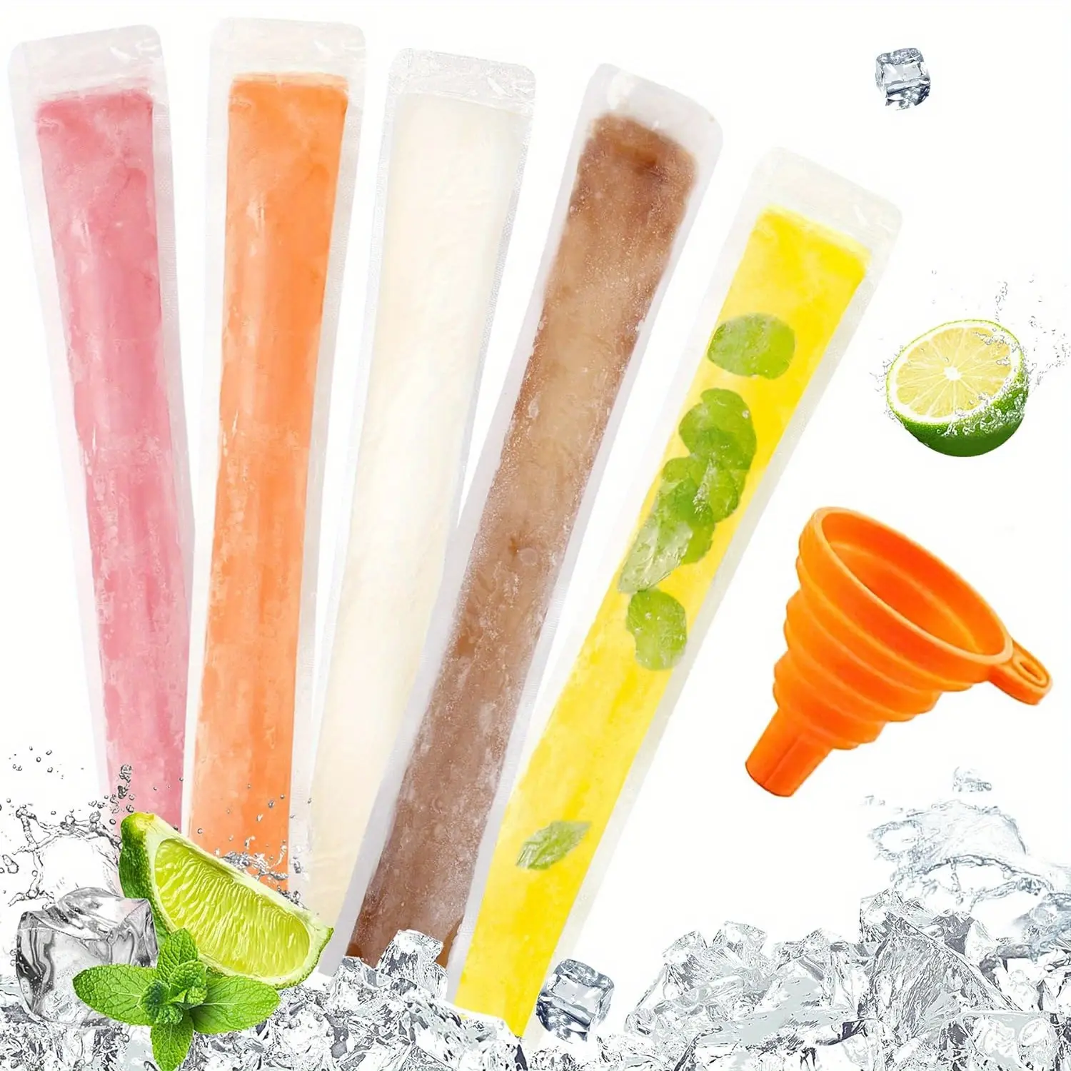100 Pack of Reusable Ice Pop Pouches - Kitchen Gadgets - Safe for Food - Ideal for Yogurt, Fruits, And More - Suitable for Travel And Outdoor Activities
