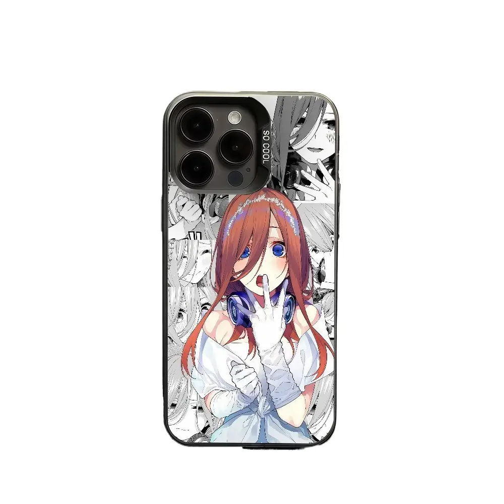"The Quintessential Quintuplets" anime-themed iridescent silver phone case with a matte finish; compatible with iPhone models 12 through 17—an excellent choice for a gift.