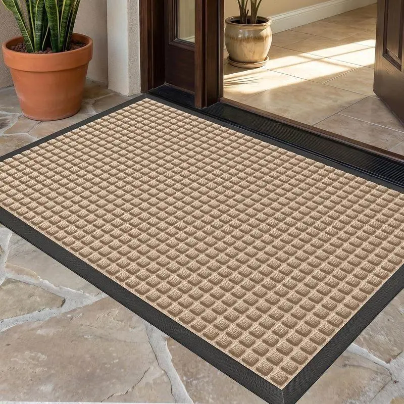 Heavy Duty Front Door Mat, 29.5 x 17 Inch Waterproof Indoor Outdoor Doormat with Non-Slip Backing, Low Profile Dirt Trapper for Entryway and Patio