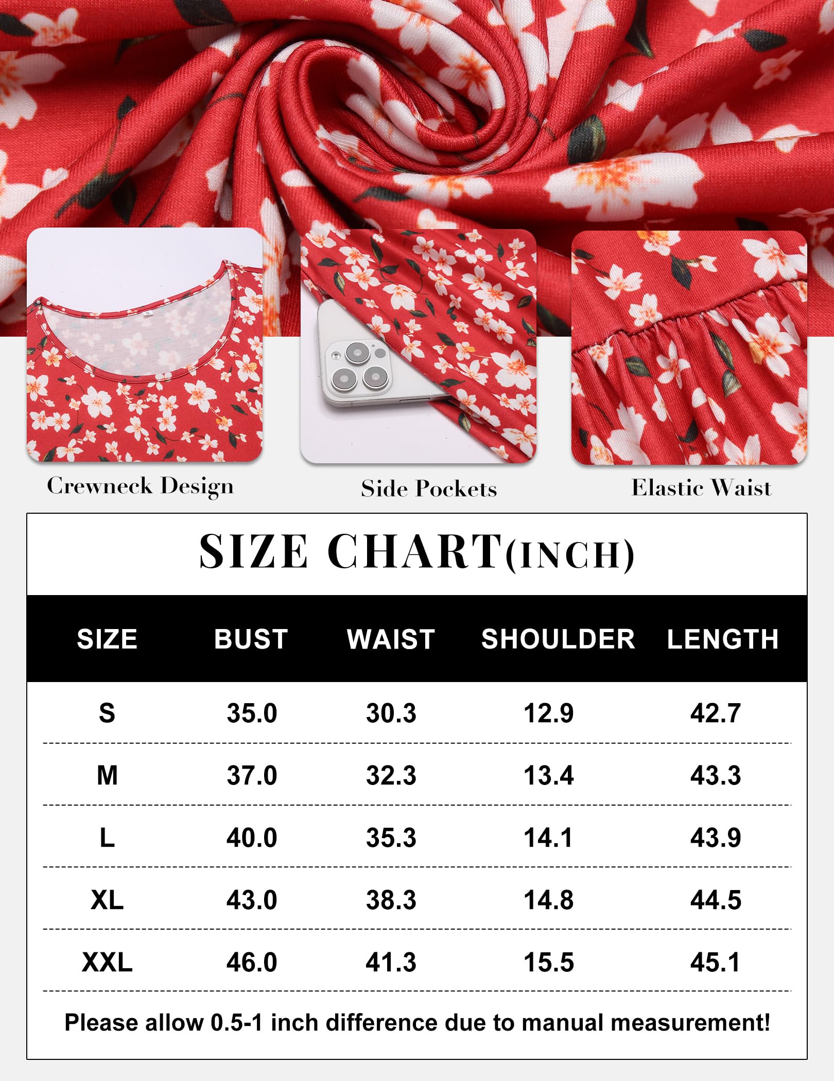 Women's Summer Tank Midi Dress with Pockets Sleeveless A-Line Dress Casual Floral T-Shirt Dress Flowy Beach Sundress