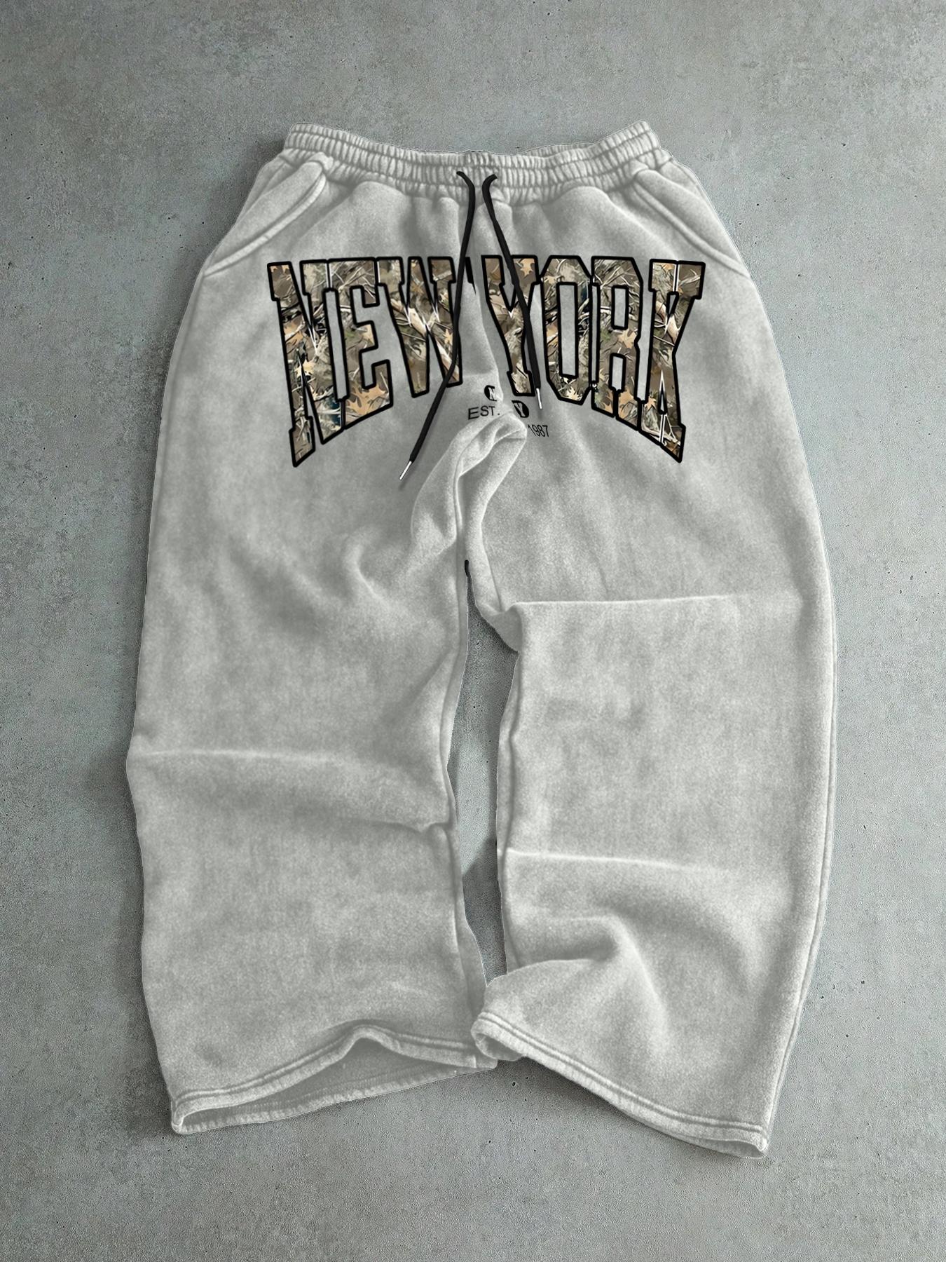 Men's Drawstring Waist Letter Print Pants, Comfortable Casual Camo Print Sweatpants for Fall & Winter, Fitted Design, Suitable for Daily Wear