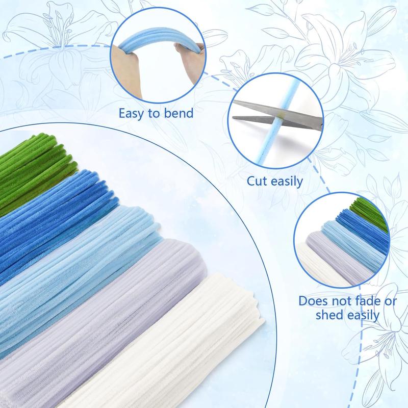 400 count Pipe Cleaners Crafts Set,5 Colors Chenille Stems Creative Craft Pipe Cleaners  for DIY Craft Bouquets,Holiday DecorationsBlue