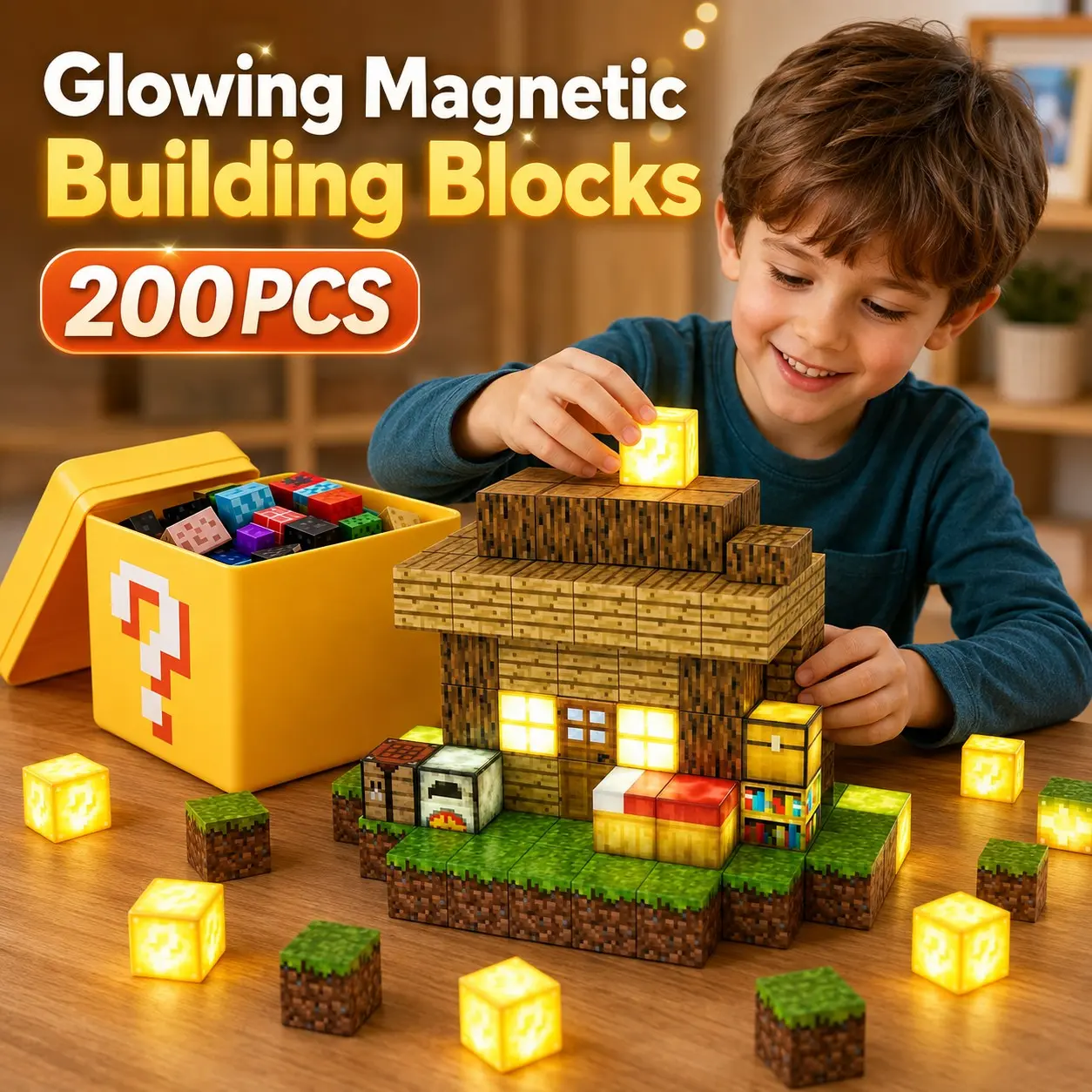 200pcs/100pcs/150pcs Magnetic Building Blocks Set, Magnetic Building Cubes, Stem Montessori Creative Toy, 3D Light-Up Puzzle Kit, Birthday Gift for Kids Ages 3-8