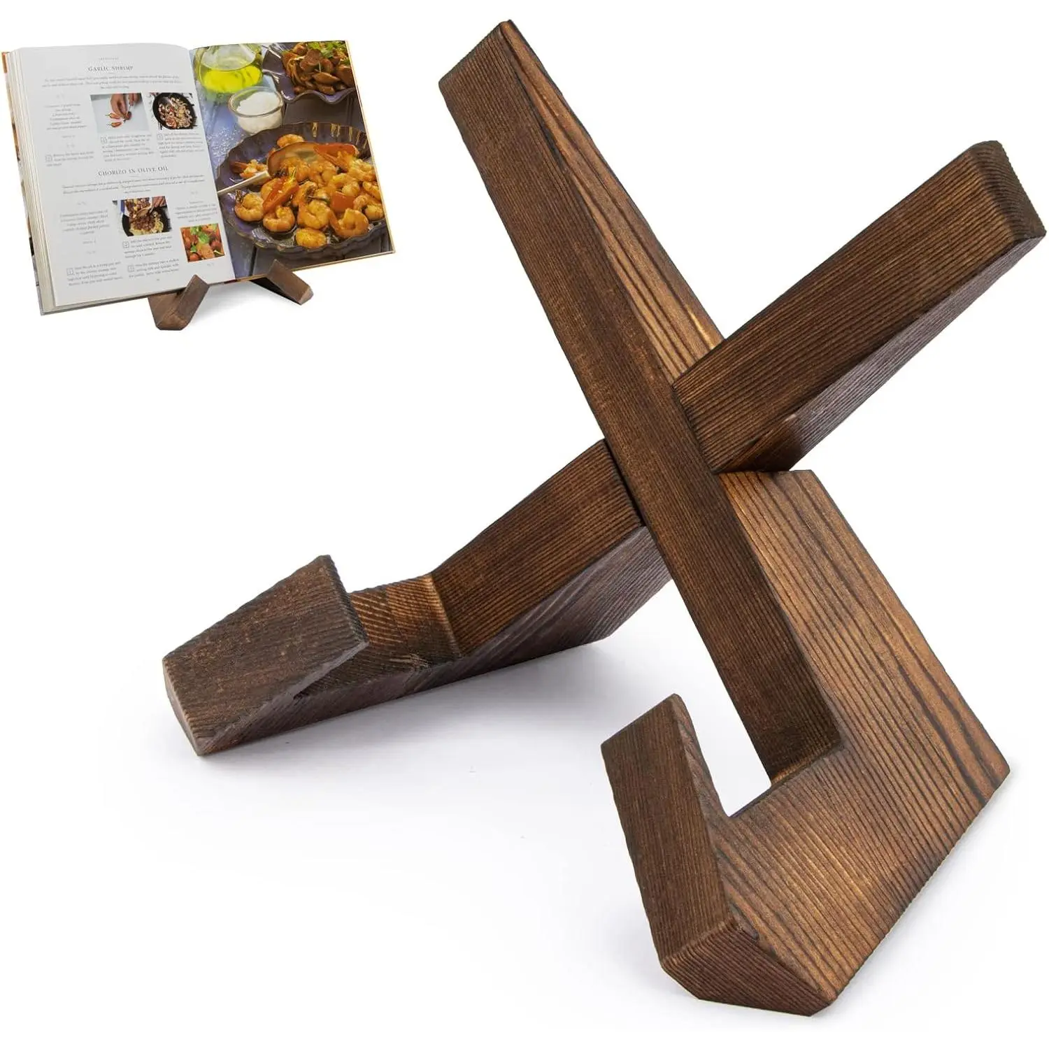 Cookbook Stand  Kitchen, Recipe Book Holder  Kitchen Counter, Wooden Cookbook Holder, Rustic Cook Book Holder Stand - Rustic Brown