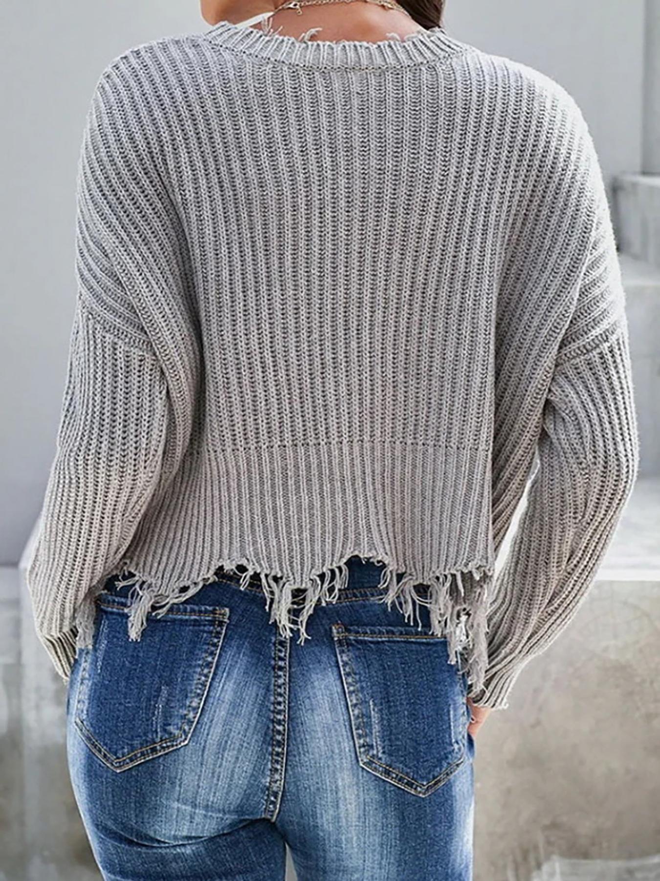 Women's Plain Drop Shoulder Sweater, Casual V Neck Long Sleeve Jumper for Fall, Women's Knitwear for Daily Wear