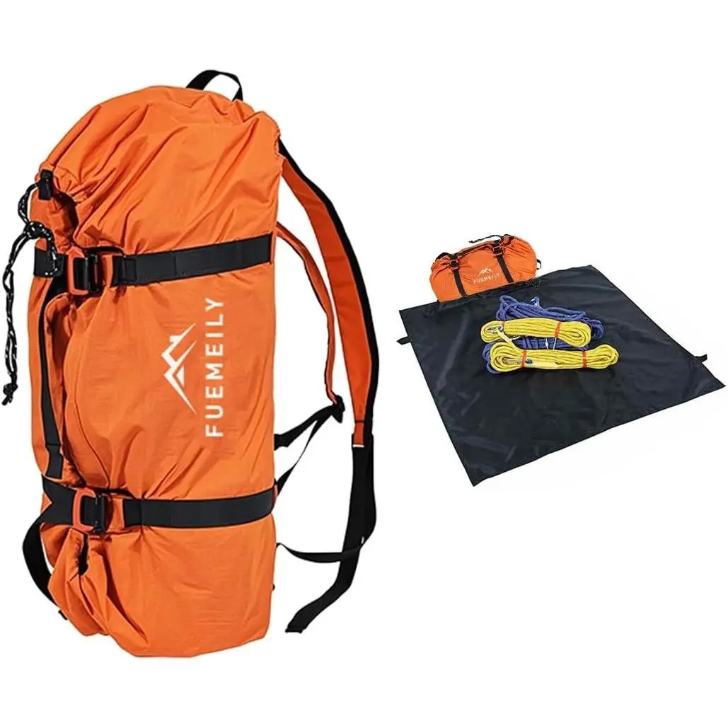 Women's Outdoor Rock Climbing Backpack, Large-Capacity Folding Rope Storage Bag with Ground Sheet, Adjustable Straps, Orange Climbing Gear