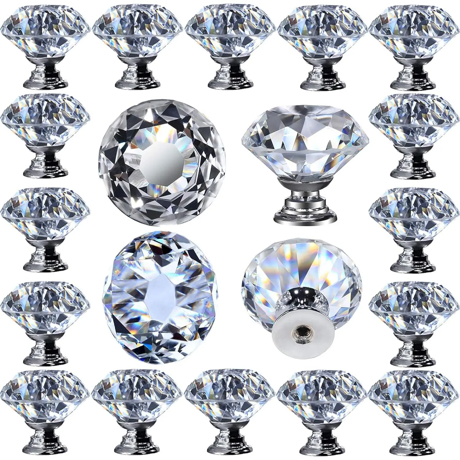 12 Packs  Cabinet Knobs Drawer Pulls and Knobs  Dresser Handles  Pulls for Drawers - 30 mm Clear Glass Cabinet Knob with  Base