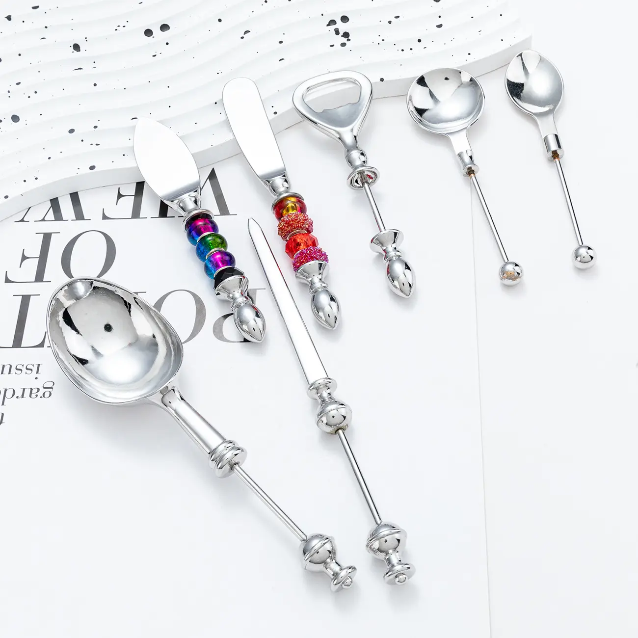 DIY Beaded Cutlery Set Bottle Opener Butter Knife Cheese Knife Salad Spoon Kitchen Stainless Steel Cutlery Tableware