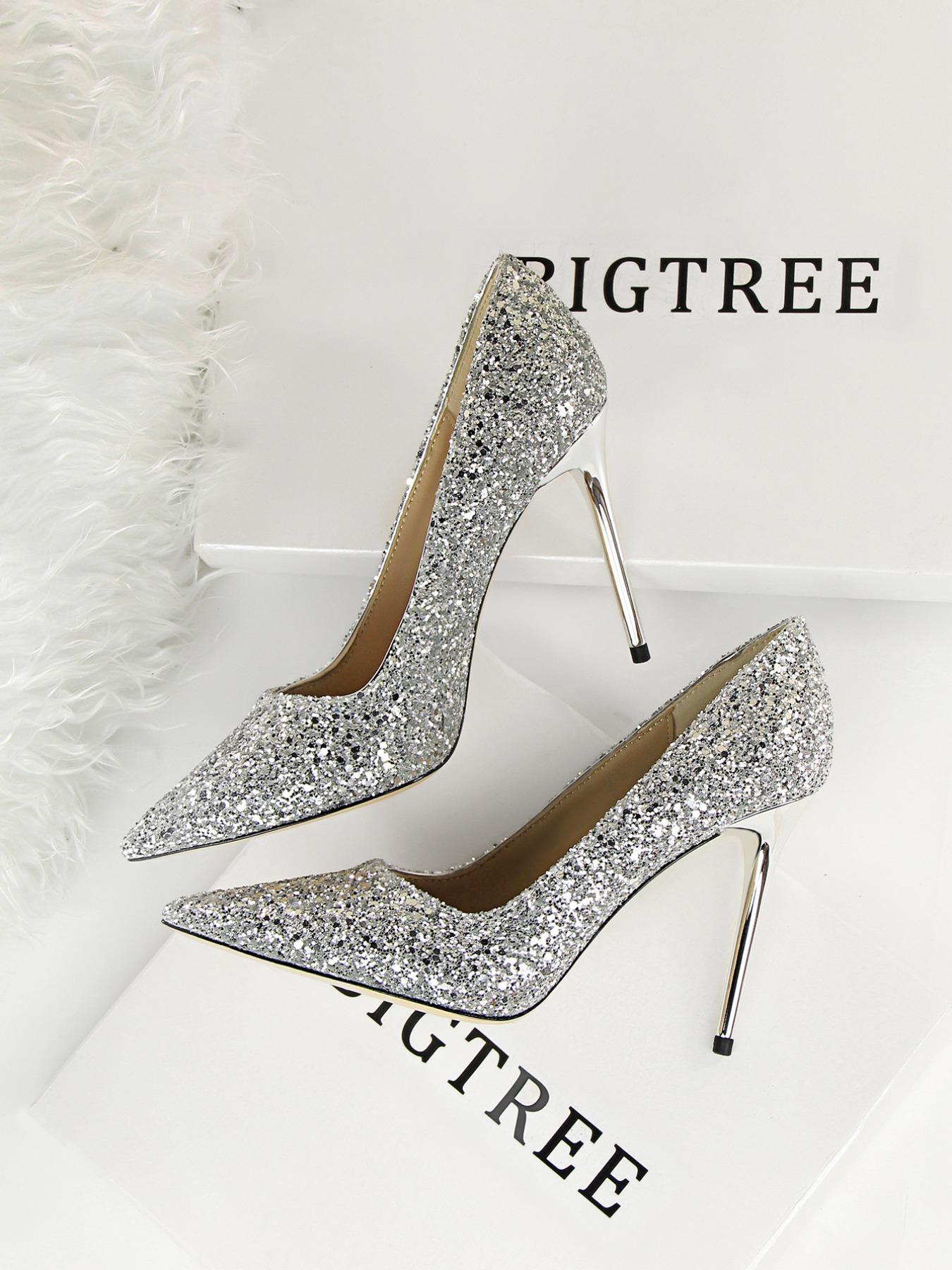 Women's Rhinestone Decorated Glitter Pointed Toe Stiletto Heels, Prom Heels, High Heel Shoes for Party, Banquet, Daily Wear, Sparkly Party Shoes