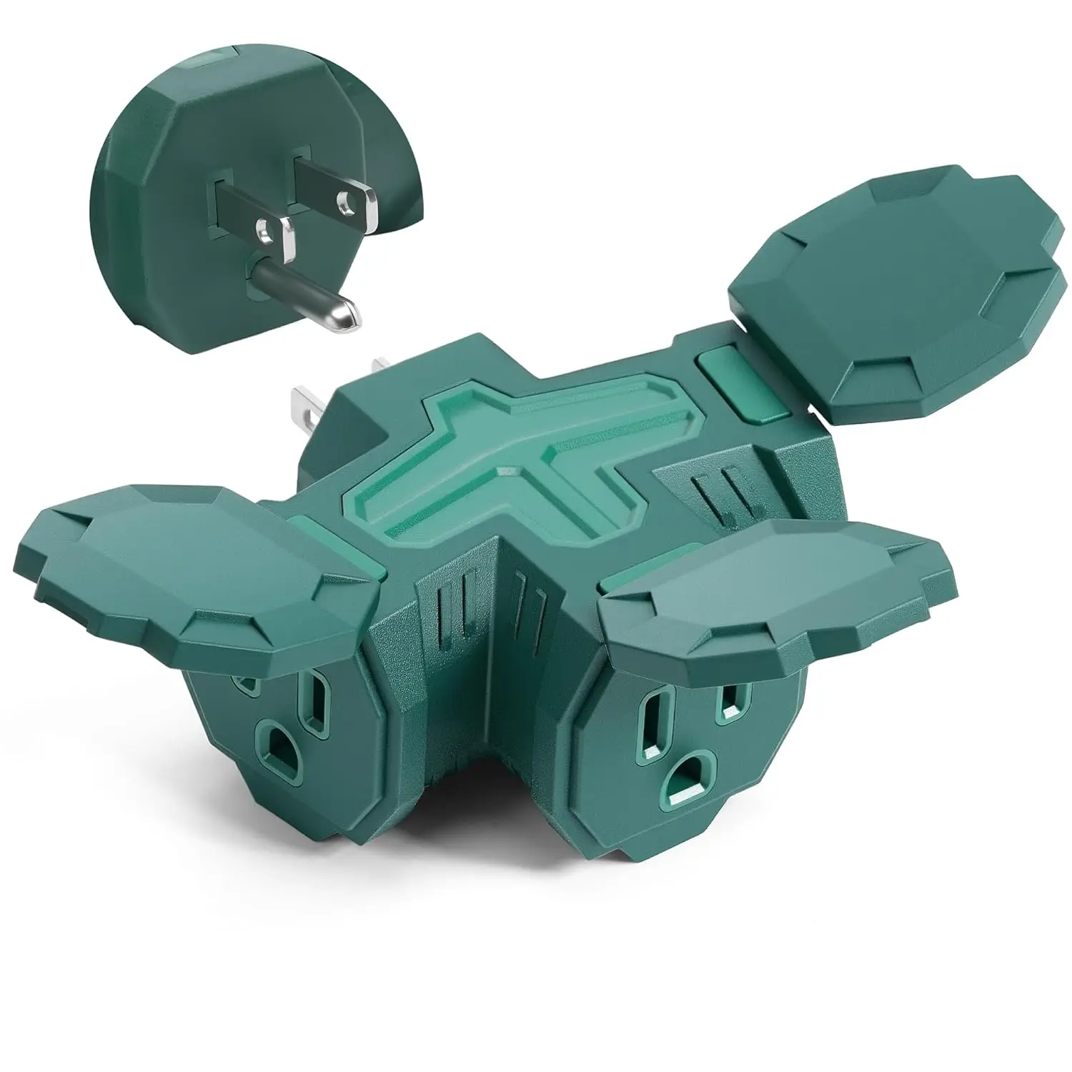 Indoor Outdoor 3 Way Plug Outlet Wall Splitter Adapter with Safe Cover, Weatherproof Heavy Duty Electrical 15A Wall Multi Plug Outlet Extender for Holiday Decorations, Garden, Garage, Patio,-Green