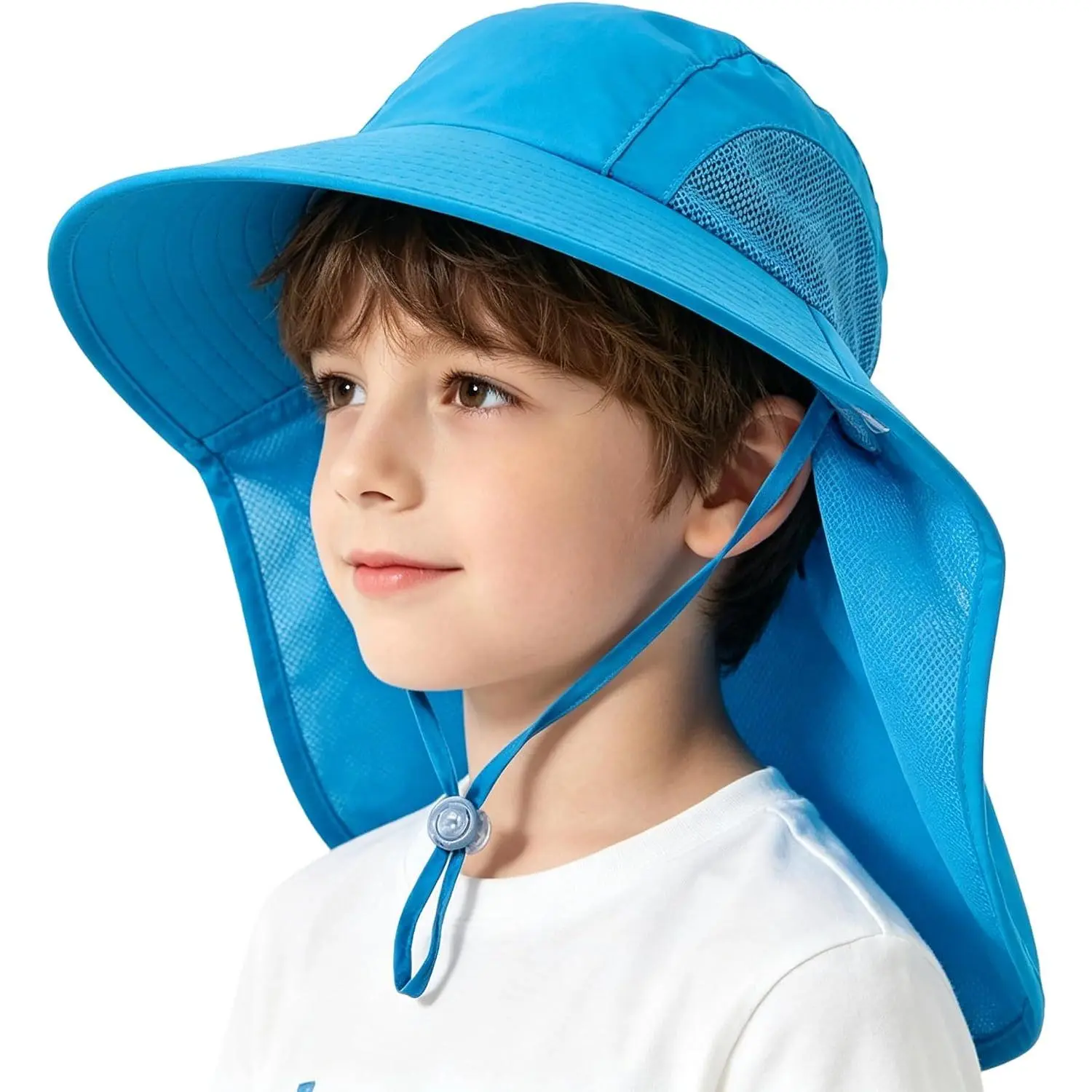 Breathable  Sun-Hat for Boys Girls - Adjustable Wide Brim Beach Hats with  Flap  5-9