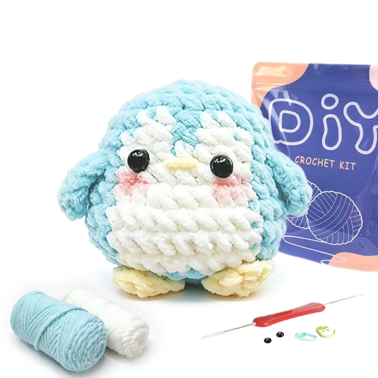 Yamaxin Beginner Crochet Kit, Crochet Kit For Beginners, DIY Knitting Material Set with Tutorial Video, Penguin Theme, Random Accessory Colors