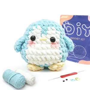Yamaxin Beginner Crochet Kit, DIY Knitting Material Set with Tutorial Video, Penguin Theme, Random Accessory Colors