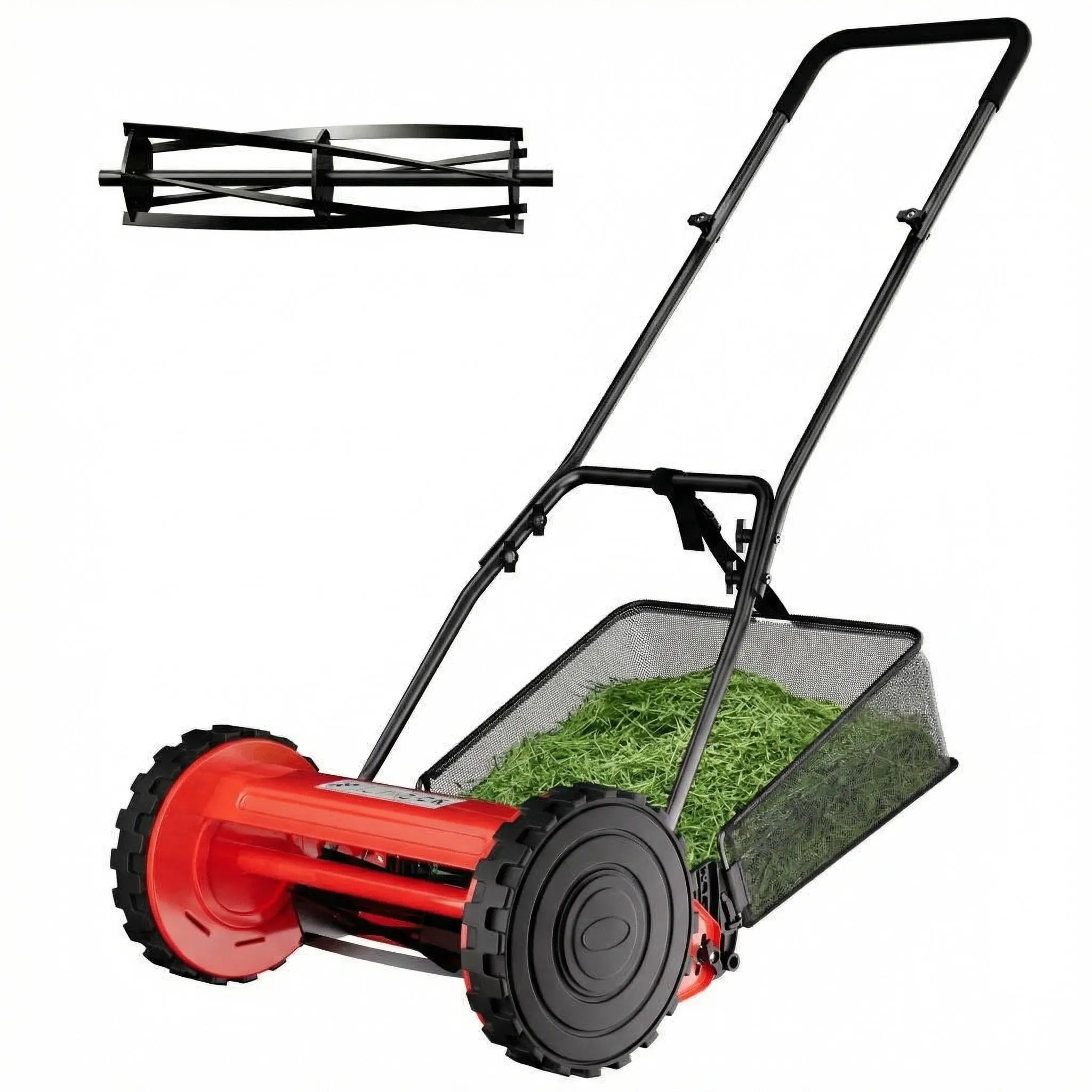 16" Manual Reel Lawn Mower – Silent, Eco-Friendly | 5-Blade Precision Cut, Adjustable Height | For Small/Medium Lawns | No Gas, No Noise, No Cords | Grass Catcher Included | Lightweight, Ergonomic | Sustainable Garden Tool | Easy Push Mower