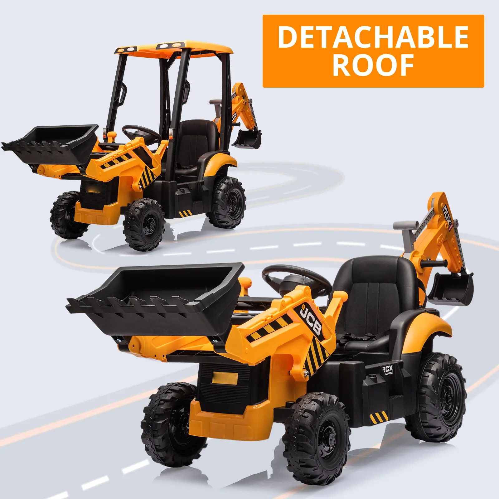 12V Ride on Excavator & Bulldozer with Remote Control, Battery Powered Ride on Construction Vehicle Toy with Front Loader, Adjustable Seat