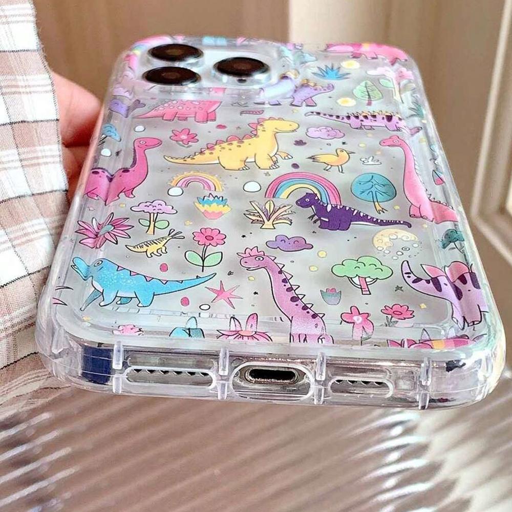 Cute Dinosaur Pattern Clear Phone Case, Decorative Phone Protector Cover, Phone Accessories Compatible with iPhone 11 12 13 14 15 16 Pro Max, Casing