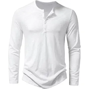 Men's Casual Front Placket Basic Long Sleeve Henley Shirt Muscle Workout Athletic Tee Tops(Gift)