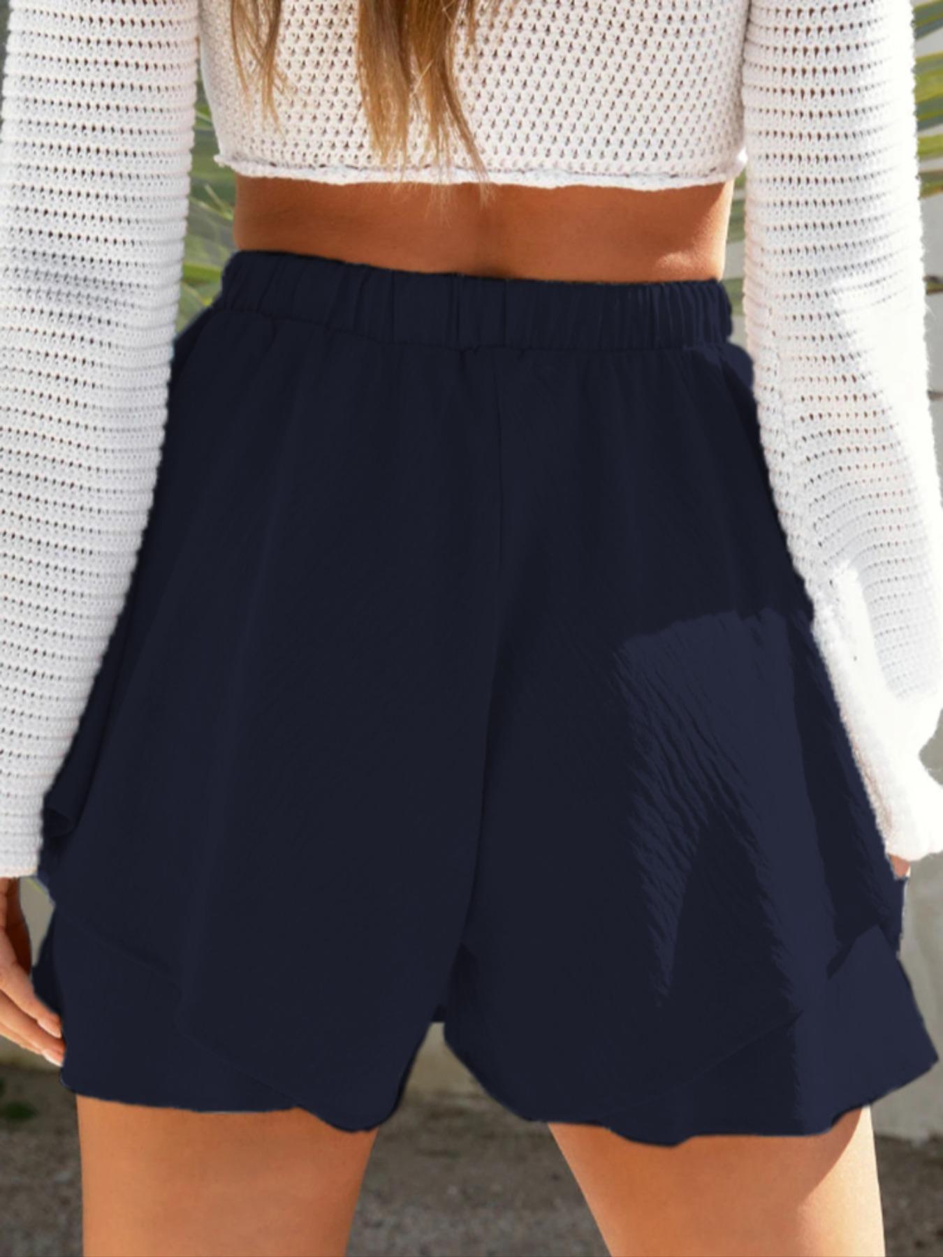 Women's Solid Color Elastic Shorts, Casual Comfy Shorts for Daily Wear, Ladies Bottoms for Summer