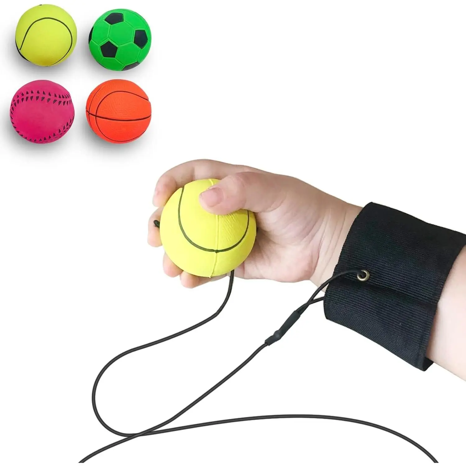 4/8/16/32 Pack Wrist Return Ball 1.85 Inch Sports Wrist Balls On A String Rubber Rebound Balls (Basketball, Baseball, Soccer) Wristband Gift Exercise or Play