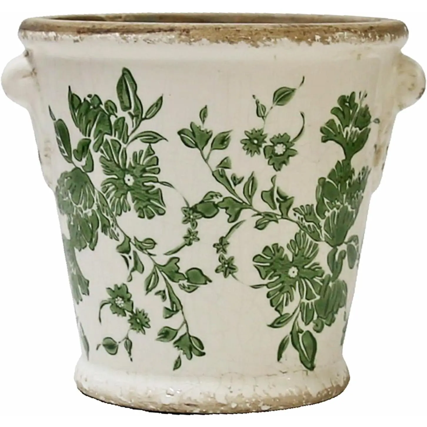 Tuscan Flower Pot Container  Planter Ceramic Ice Crack Planter Green |  Pot with Drainge Hole, Decorative Planter for Indoor and Outdoor, Tuscan Decor Vase, Gardening