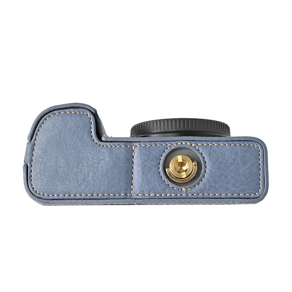 Litchi Pattern PU Leather Camera Half Case for Sony A6300 A6400 A6000 A6100 Bottom Opening Magnetic Cover With Strap