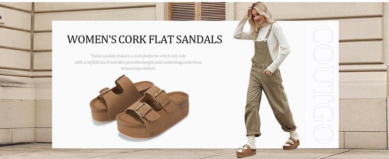 Fashare Women's Cork Platform Sandals Slip on Mules and Clogs Double Buckle Straps Summer Shoes